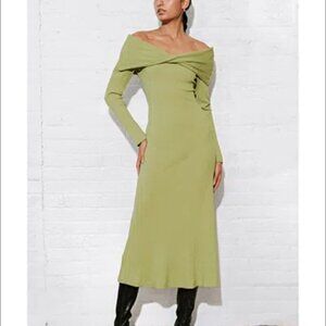NEW Mara Hoffman Emery Dress S Light Green Ribbed Knit Off the Shoulder Linen